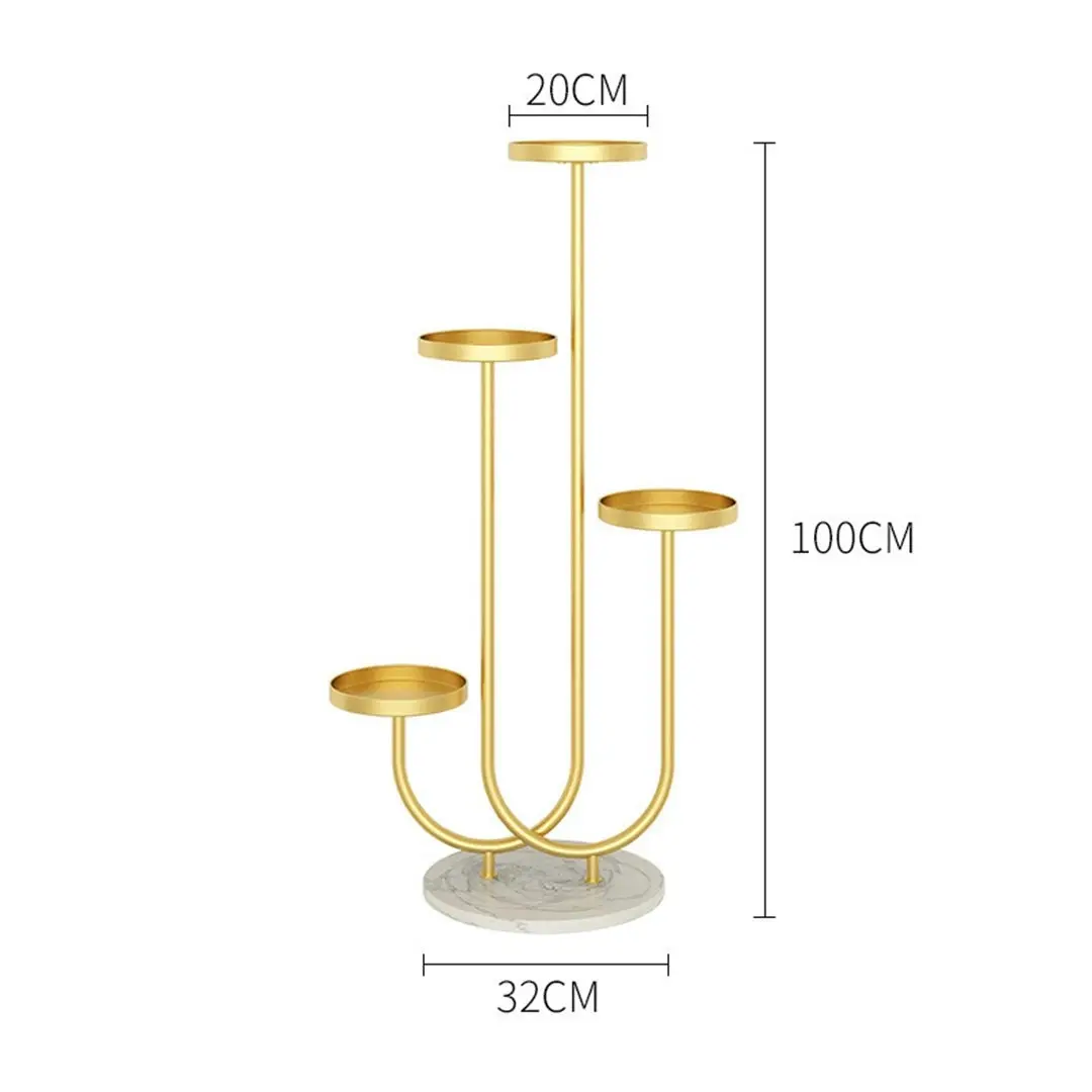 Soga U Shaped Plant Stand Round Flower Pot Tray Living Room Balcony Display Gold Metal Decorative Shelf