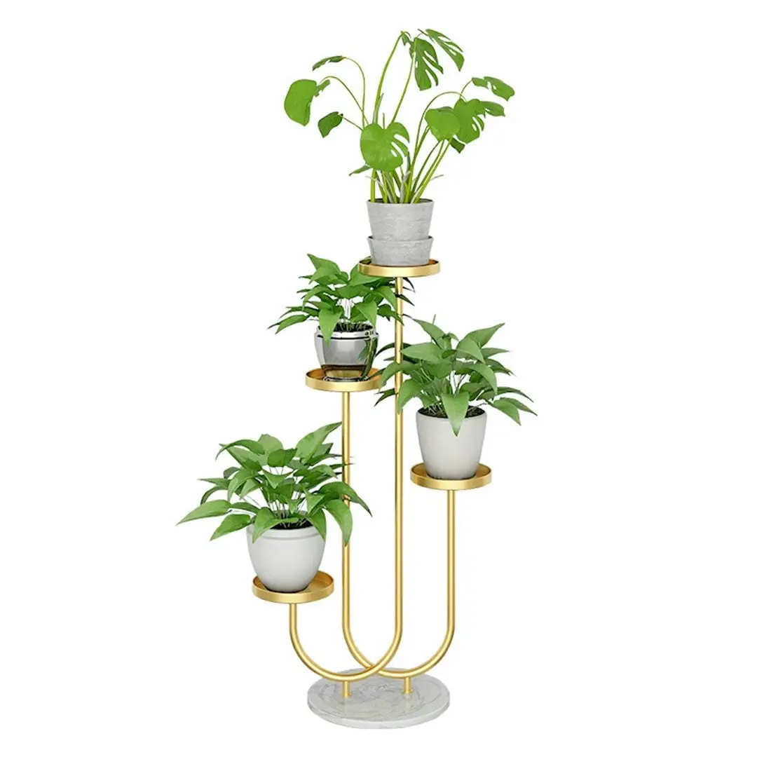 Soga U Shaped Plant Stand Round Flower Pot Tray Living Room Balcony Display Gold Metal Decorative Shelf