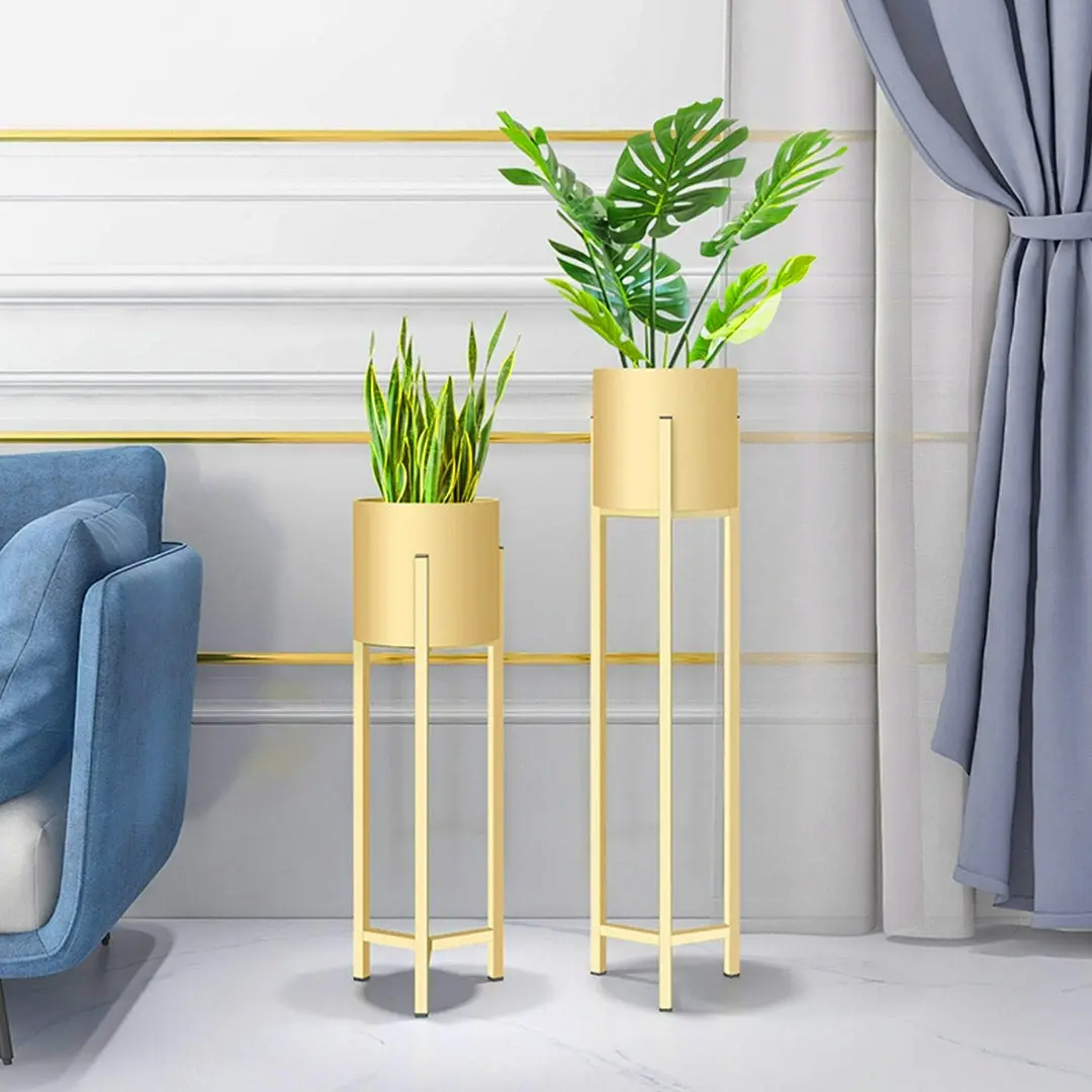 SOGA 90cm Gold Metal Plant Stand with Flower Pot Holder Corner Shelving Rack Indoor Display