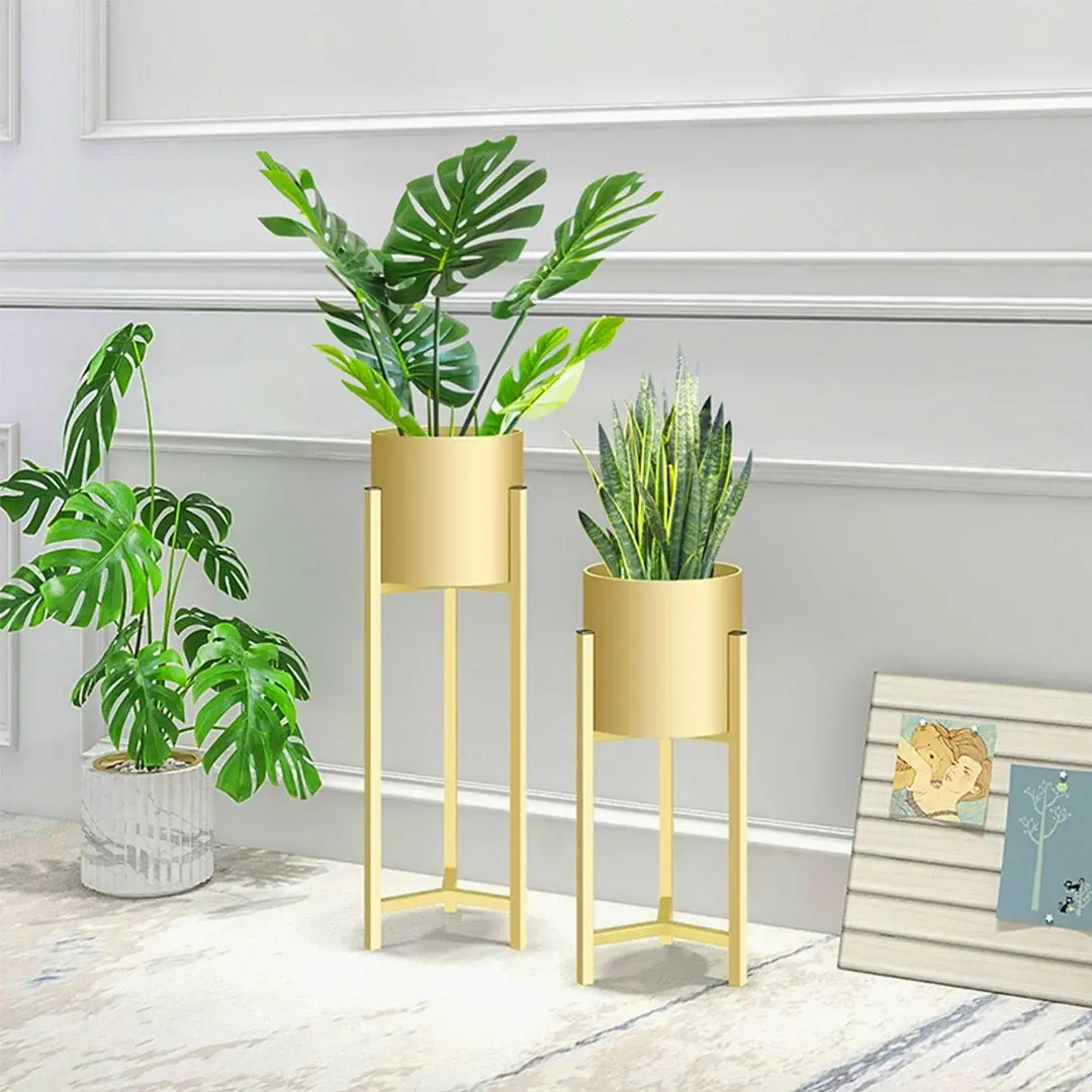 SOGA 90cm Gold Metal Plant Stand with Flower Pot Holder Corner Shelving Rack Indoor Display