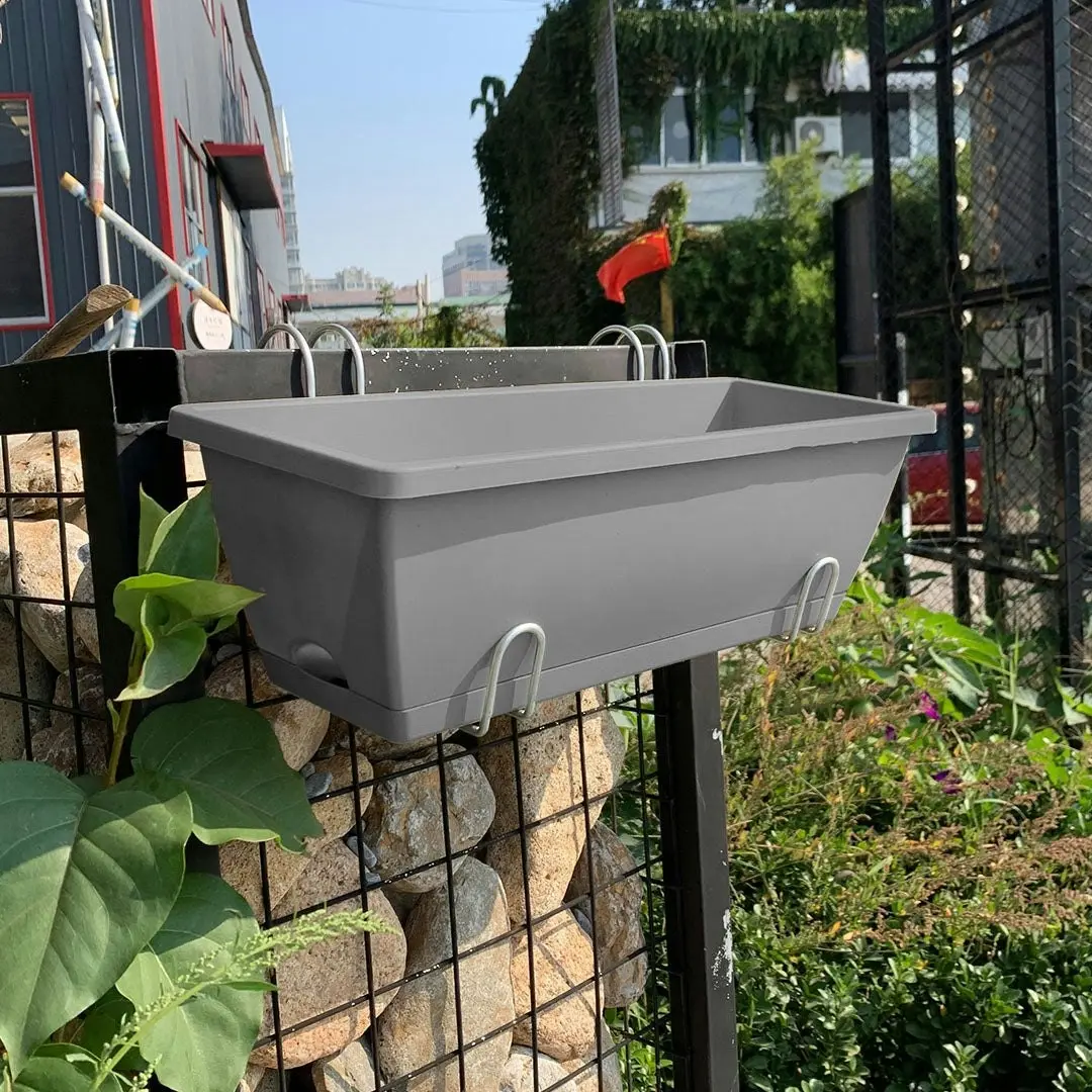 Soga 49.5cm Gray Rectangular Planter Vegetable Herb Flower Outdoor Plastic Box with Holder Balcony Garden Decor Set of 5