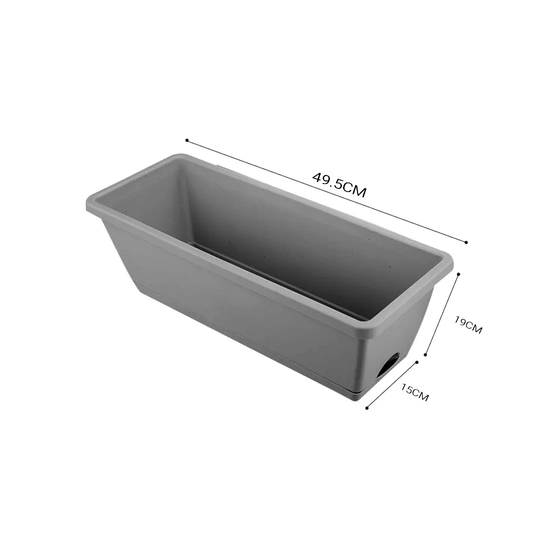 Soga 49.5cm Gray Rectangular Planter Vegetable Herb Flower Outdoor Plastic Box with Holder Balcony Garden Decor Set of 5