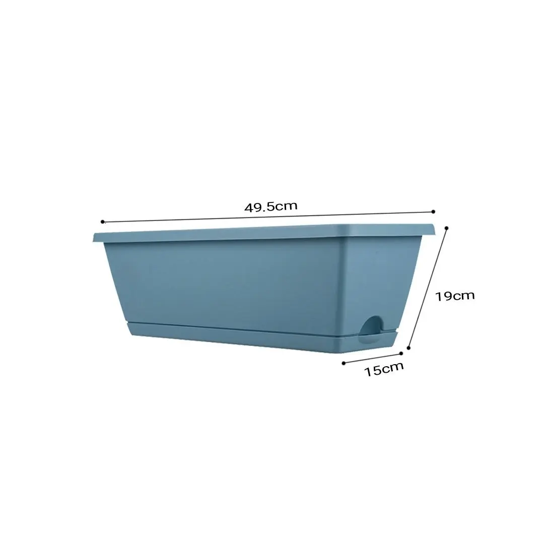 Soga 49.5cm Blue Rectangular Planter Vegetable Herb Flower Outdoor Plastic Box with Holder Balcony Garden Decor Set of 5