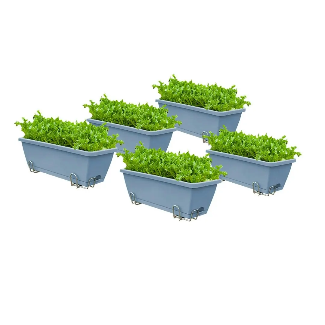 Soga 49.5cm Blue Rectangular Planter Vegetable Herb Flower Outdoor Plastic Box with Holder Balcony Garden Decor Set of 5