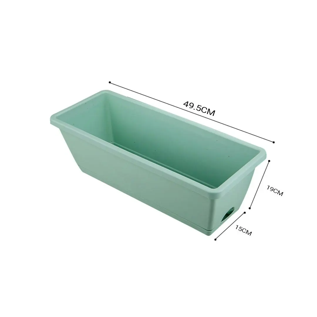 Soga 49.5cm Green Rectangular Planter Vegetable Herb Flower Outdoor Plastic Box with Holder Balcony Garden Decor Set of 2