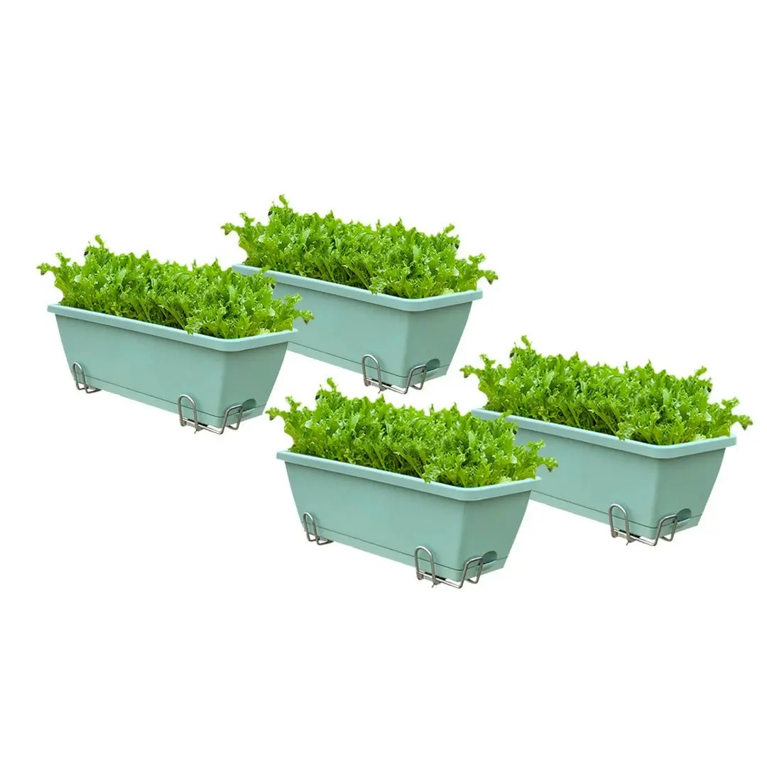 Soga 49.5cm Green Rectangular Planter Vegetable Herb Flower Outdoor Plastic Box with Holder Balcony Garden Decor Set of 4