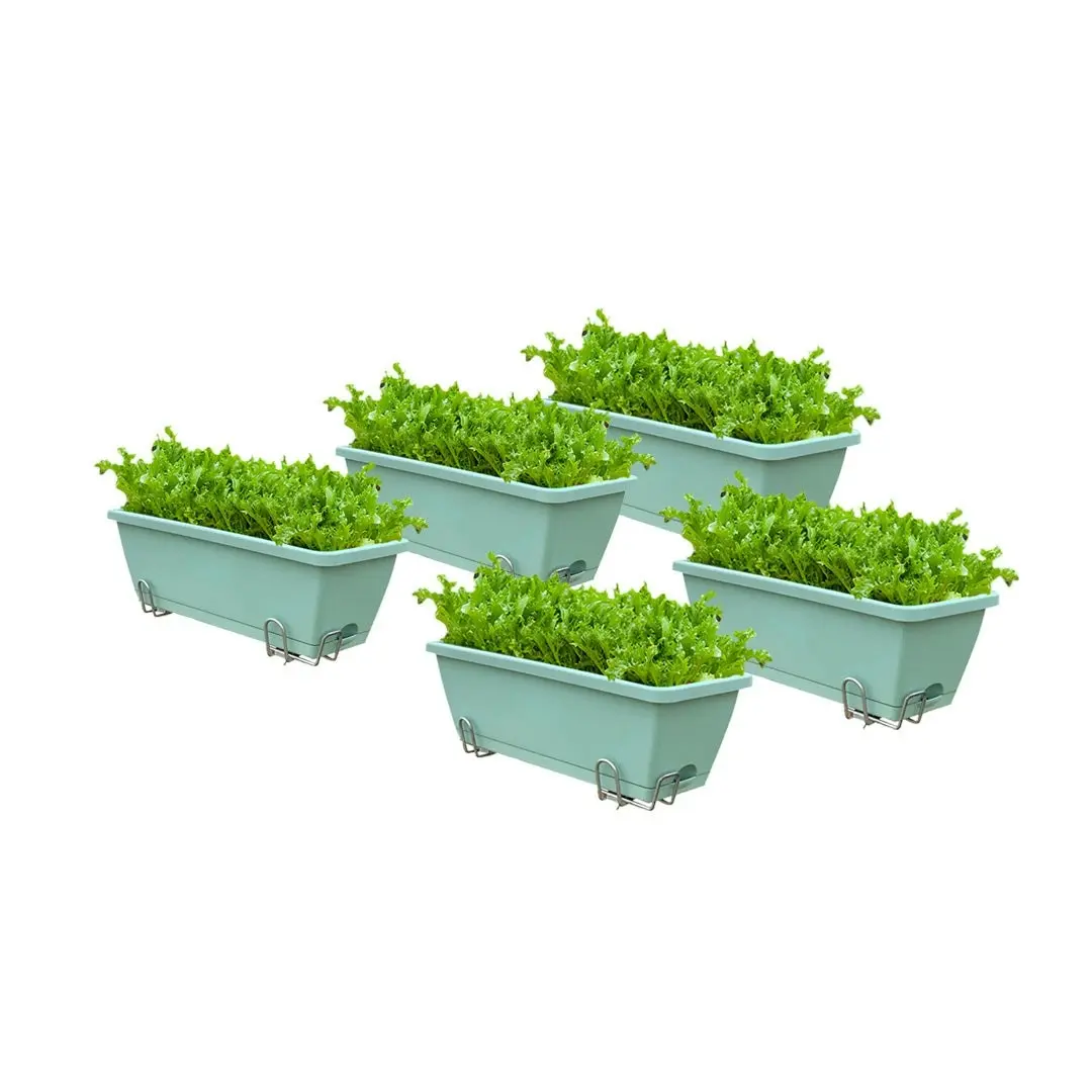 Soga 49.5cm Green Rectangular Planter Vegetable Herb Flower Outdoor Plastic Box with Holder Balcony Garden Decor Set of 5