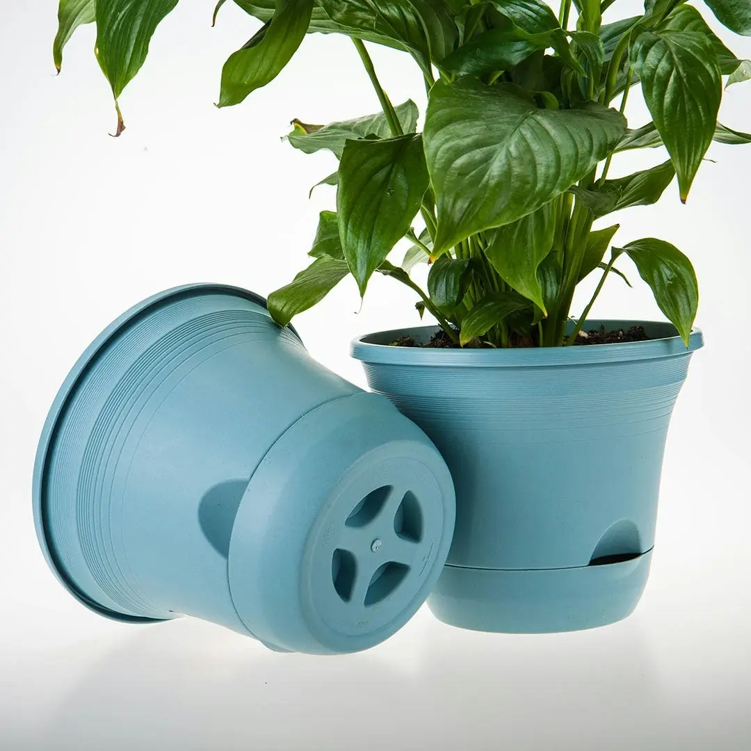 Soga 19.5cm Blue Plastic Plant Pot Self Watering Planter Flower Bonsai Indoor Outdoor Garden Decor Set of 2