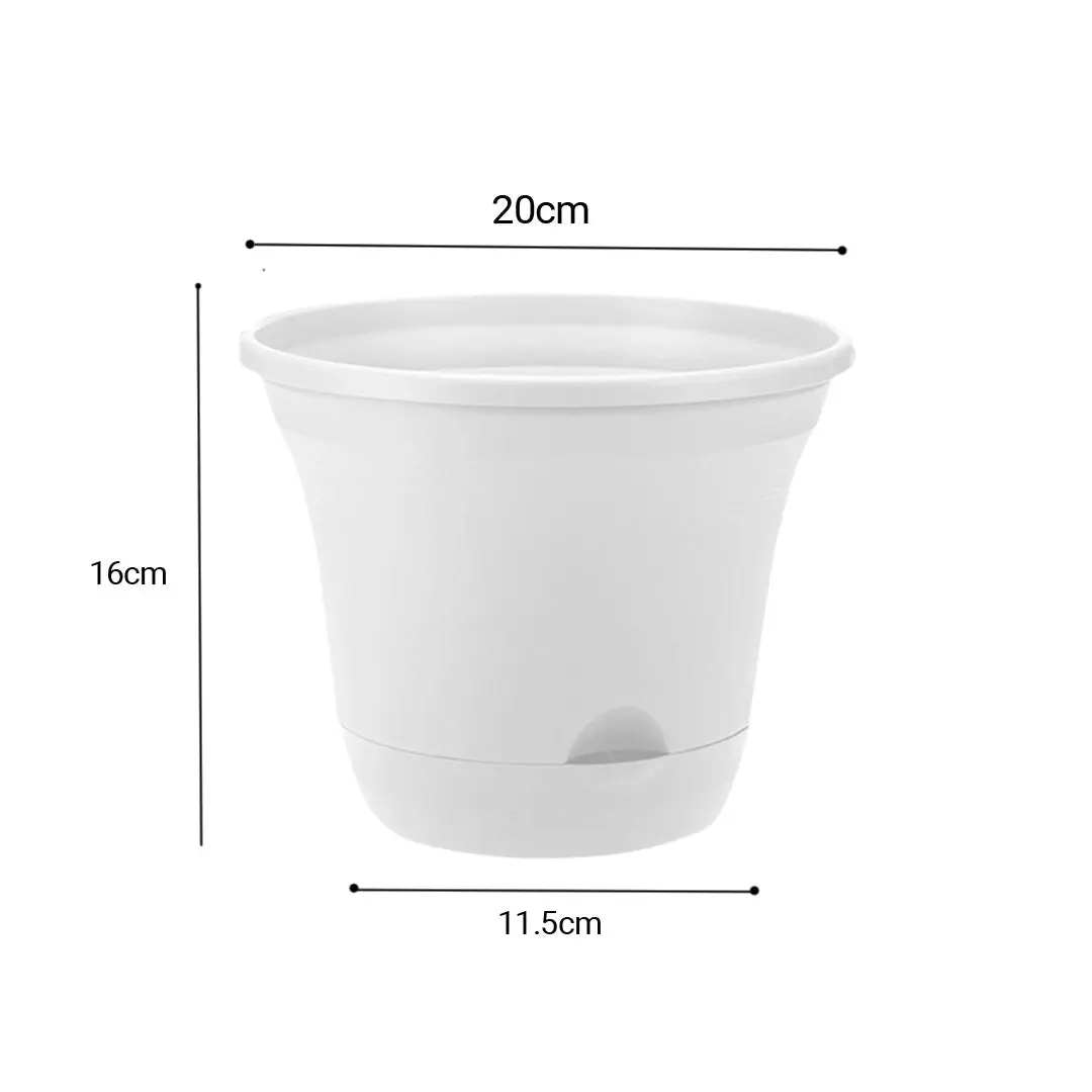 Soga 19.5cm White Plastic Plant Pot Self Watering Planter Flower Bonsai Indoor Outdoor Garden Decor Set of 2