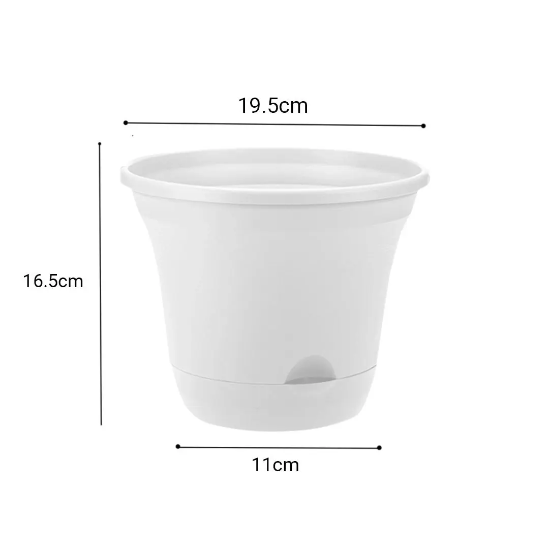 Soga 19.5cm White Plastic Plant Pot Self Watering Planter Flower Bonsai Indoor Outdoor Garden Decor Set of 2