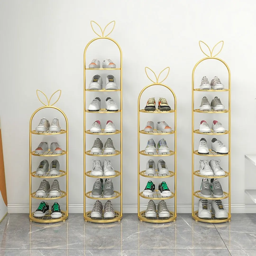 Soga 6 Tier Bunny Ears Gold Plated Metal Shoe Organizer Space Saving Portable Footwear Storage Shelf