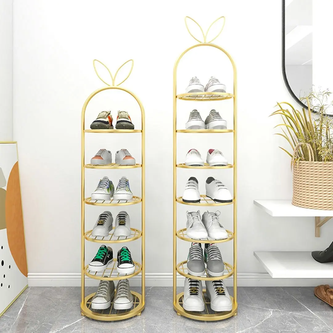 Soga 6 Tier Bunny Ears Gold Plated Metal Shoe Organizer Space Saving Portable Footwear Storage Shelf