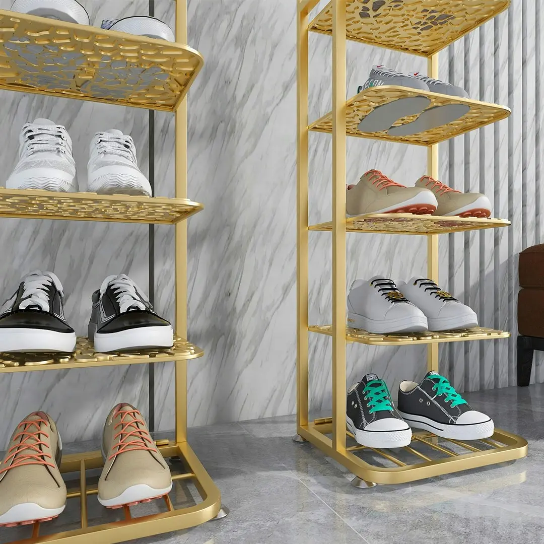 Soga 5 Tier Gold Plated Metal Shoe Organizer Space Saving Portable Footwear Storage Shelf