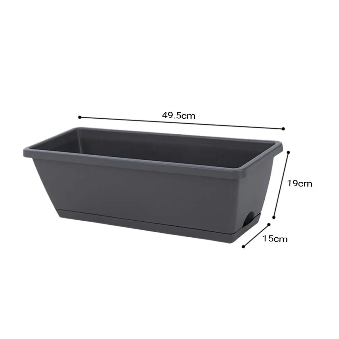 Soga 49.5cm Black Rectangular Planter Vegetable Herb Flower Outdoor Plastic Box with Holder Balcony Garden Decor Set of 2