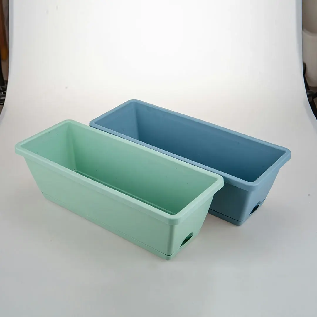 Soga 49.5cm Blue Rectangular Planter Vegetable Herb Flower Outdoor Plastic Box with Holder Balcony Garden Decor Set of 2