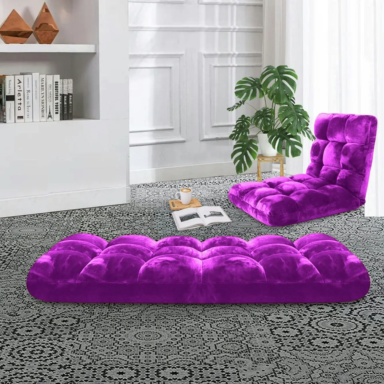 Soga Floor Recliner Folding Lounge Sofa Futon Couch Folding Chair Cushion Purple