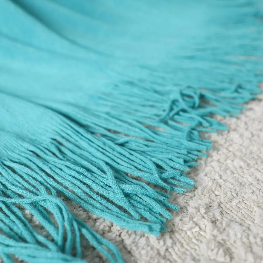 Soga Teal Acrylic Knitted Throw Blanket Solid Fringed Warm Cozy Woven Cover Couch Bed Sofa Home Decor