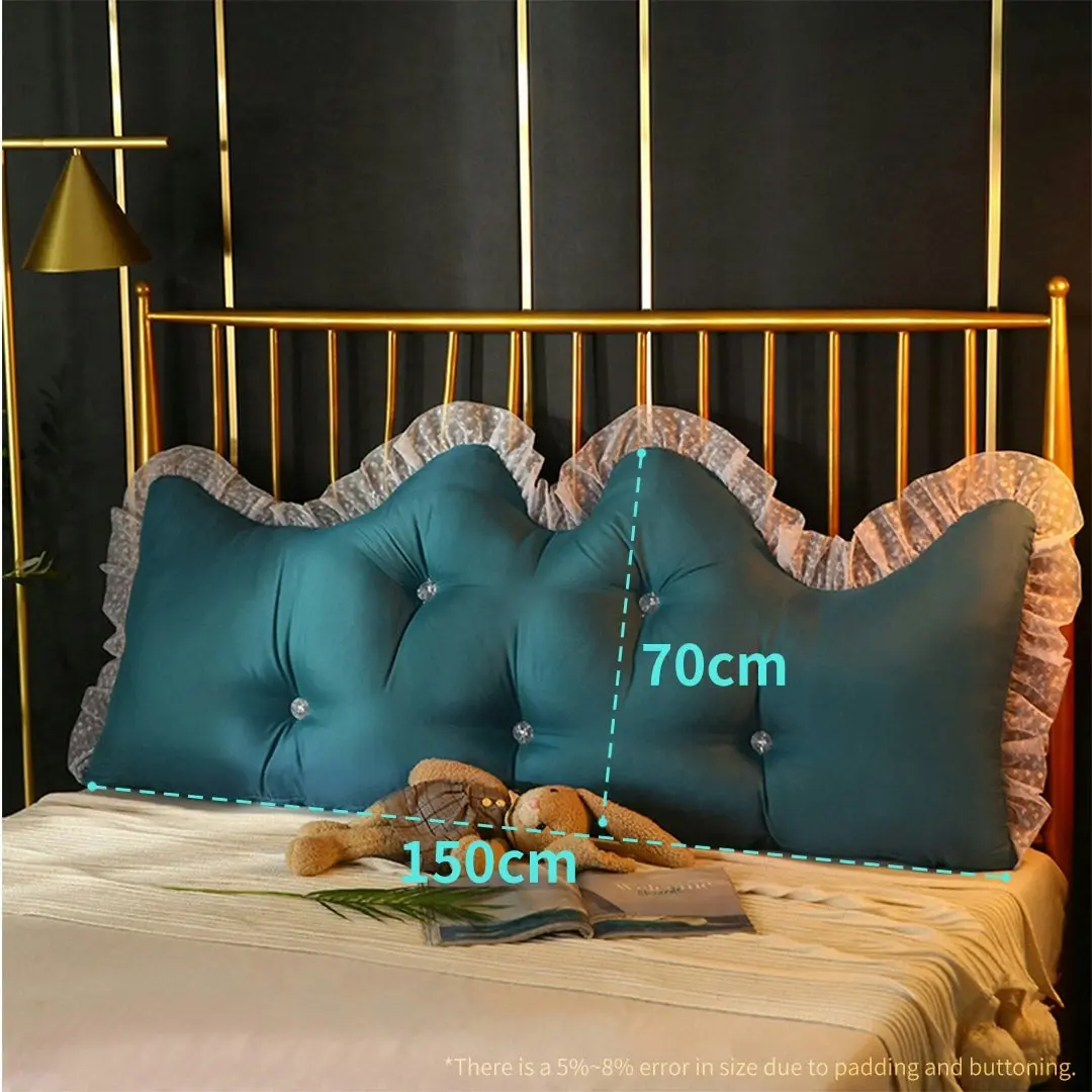 Soga 150cm Blue-Green Princess Bed Pillow Headboard Backrest Bedside Tatami Sofa Cushion with Ruffle Lace Home Decor