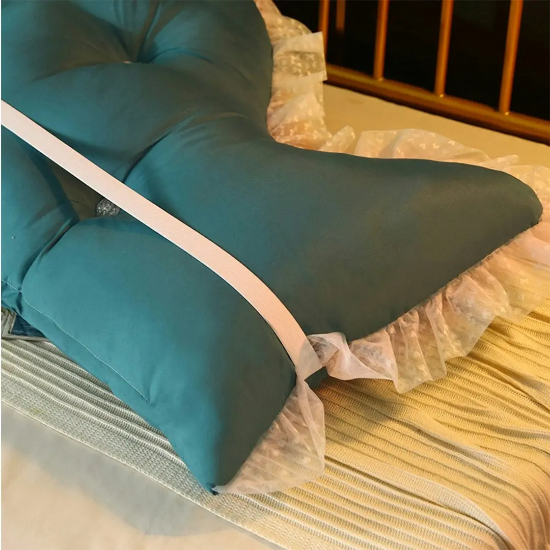 Soga 150cm Blue-Green Princess Bed Pillow Headboard Backrest Bedside Tatami Sofa Cushion with Ruffle Lace Home Decor