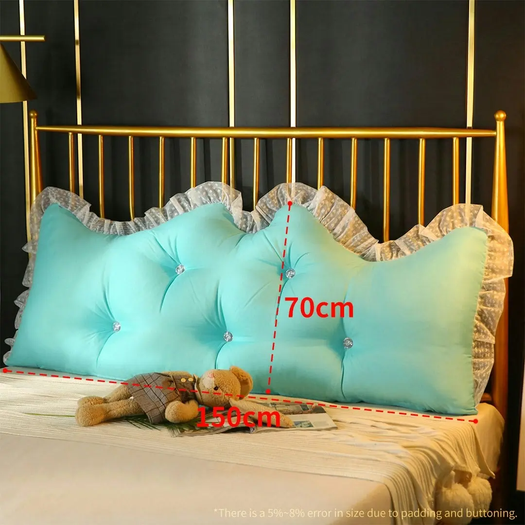 Soga 150cm Light Blue Princess Bed Pillow Headboard Backrest Bedside Tatami Sofa Cushion with Ruffle Lace Home Decor