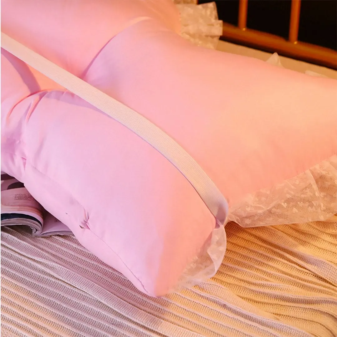 Soga 150cm Pink Princess Bed Pillow Headboard Backrest Bedside Tatami Sofa Cushion with Ruffle Lace Home Decor