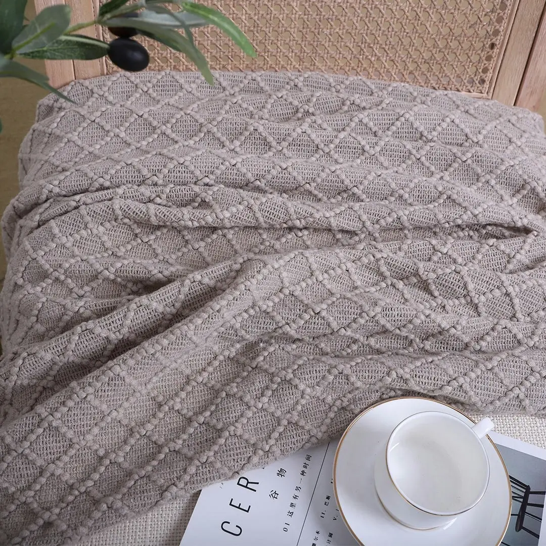 Soga Coffee Diamond Pattern Knitted Throw Blanket Warm Cozy Woven Cover Couch Bed Sofa Home Decor with Tassels