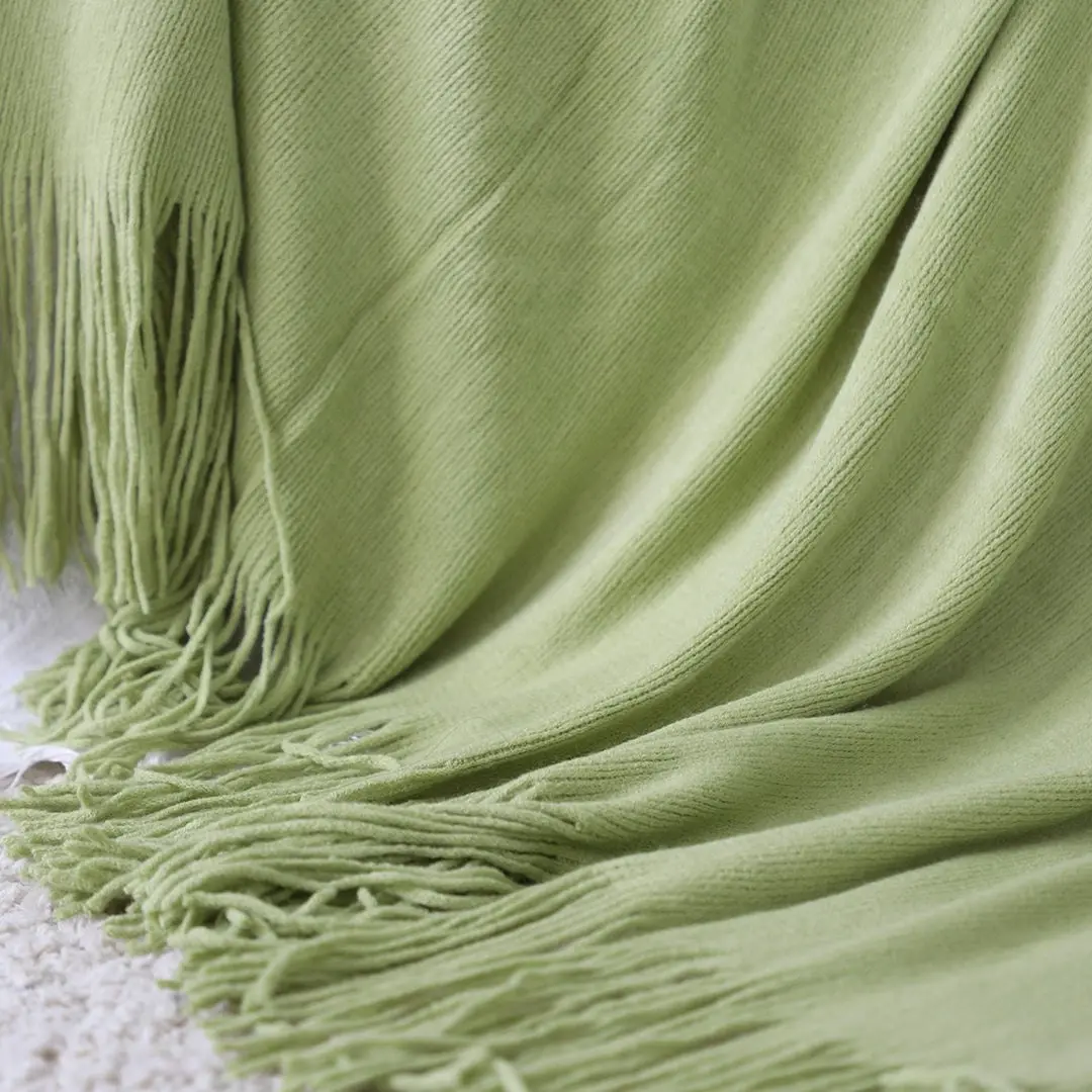 Soga Green Acrylic Knitted Throw Blanket Solid Fringed Warm Cozy Woven Cover Couch Bed Sofa Home Decor