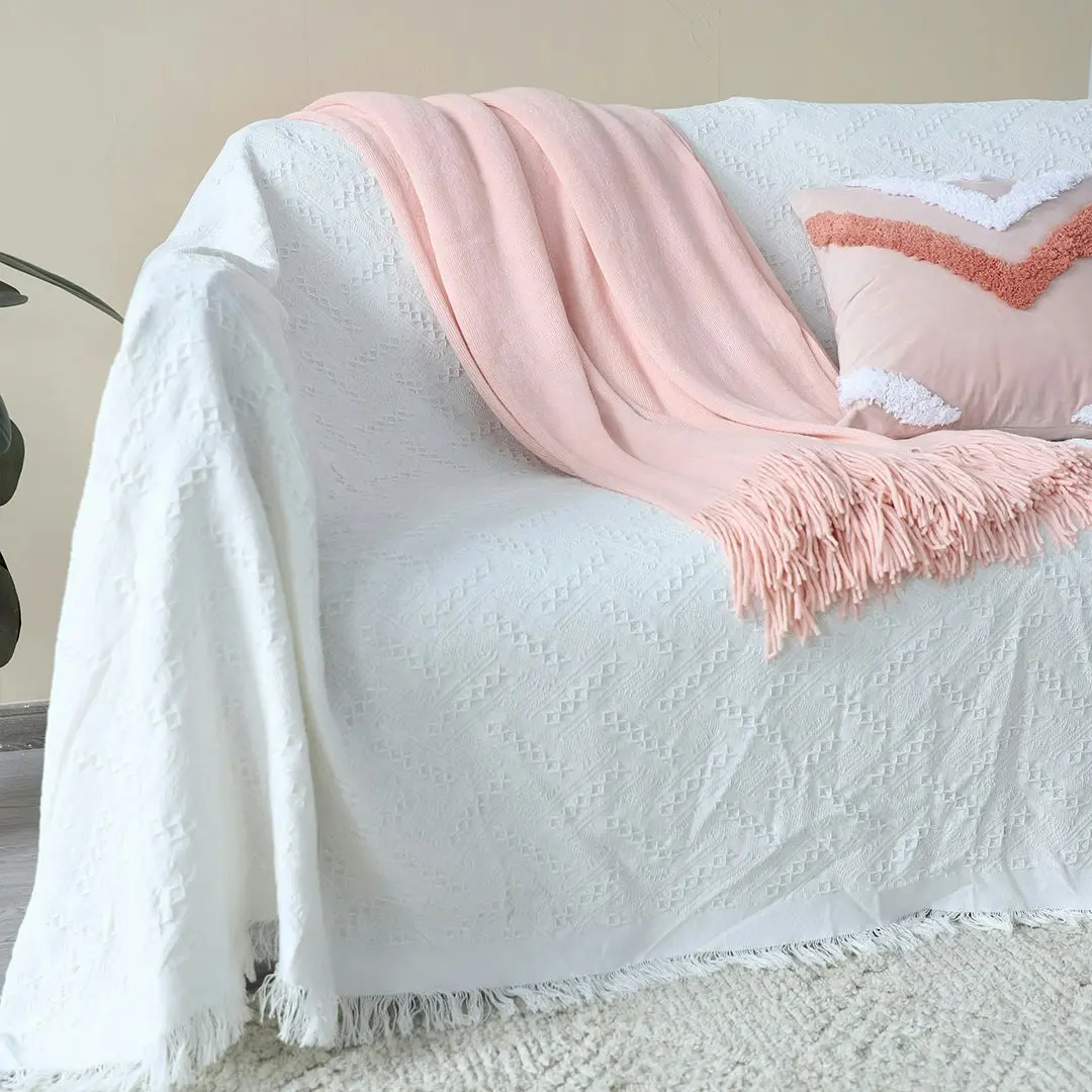 Soga Pink Acrylic Knitted Throw Blanket Solid Fringed Warm Cozy Woven Cover Couch Bed Sofa Home Decor