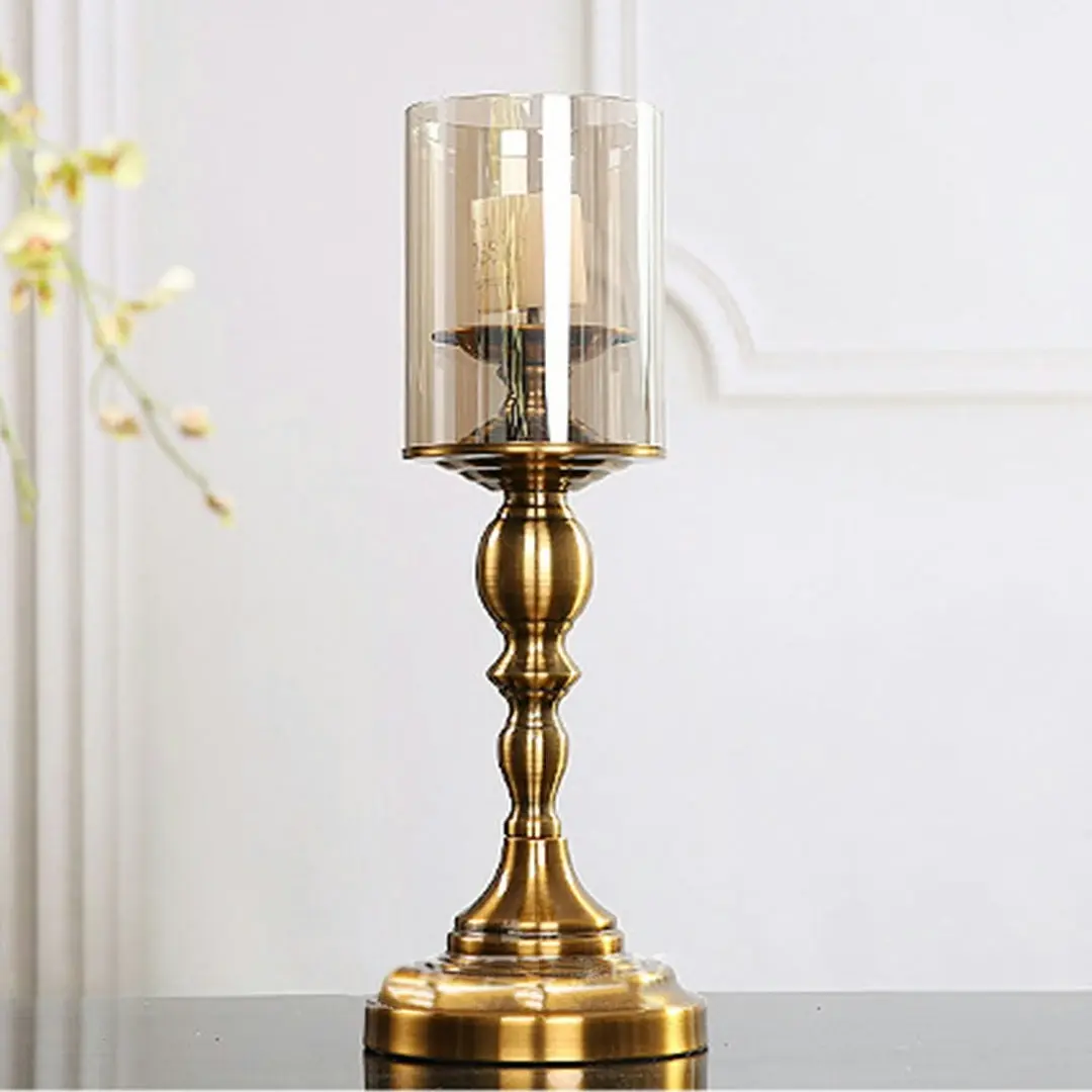 Soga 42cm Gold Nordic Deluxe Candlestick Candle Holder Stand Pillar Glass /Iron