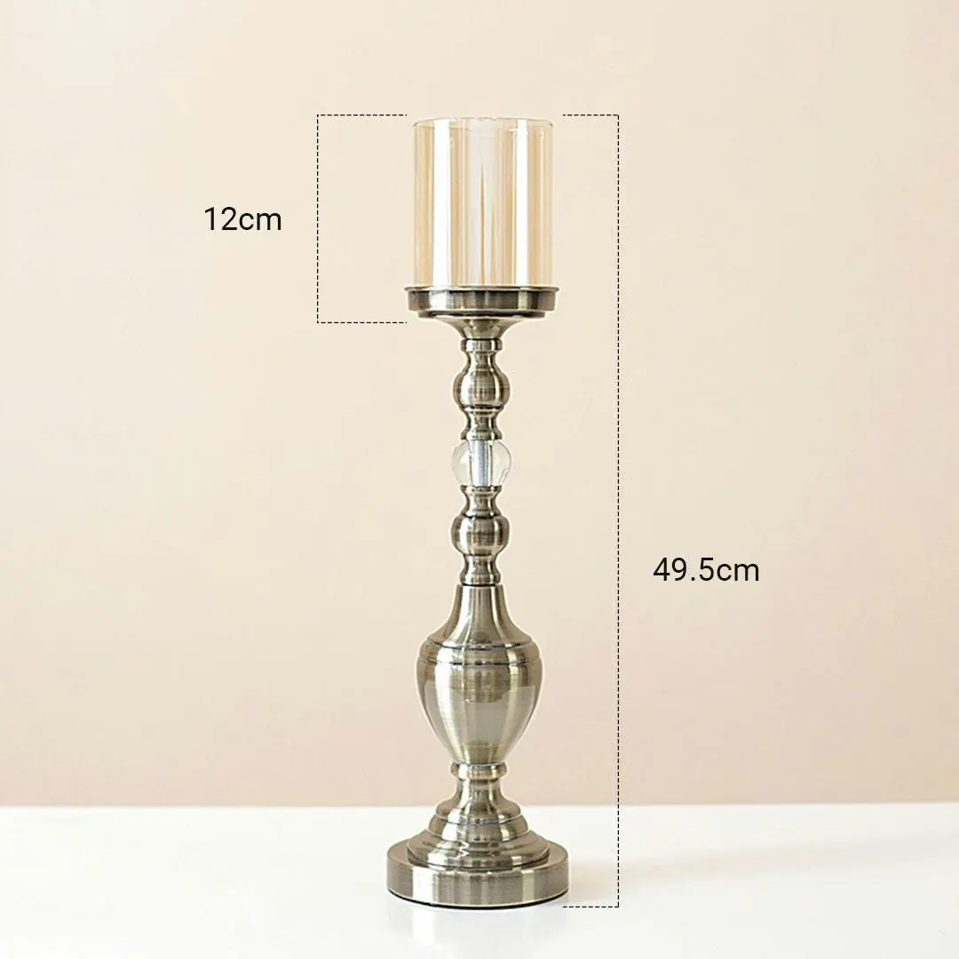 Soga 49.5cm Glass Candlestick Candle Holder Stand Pillar Glass/Iron Metal