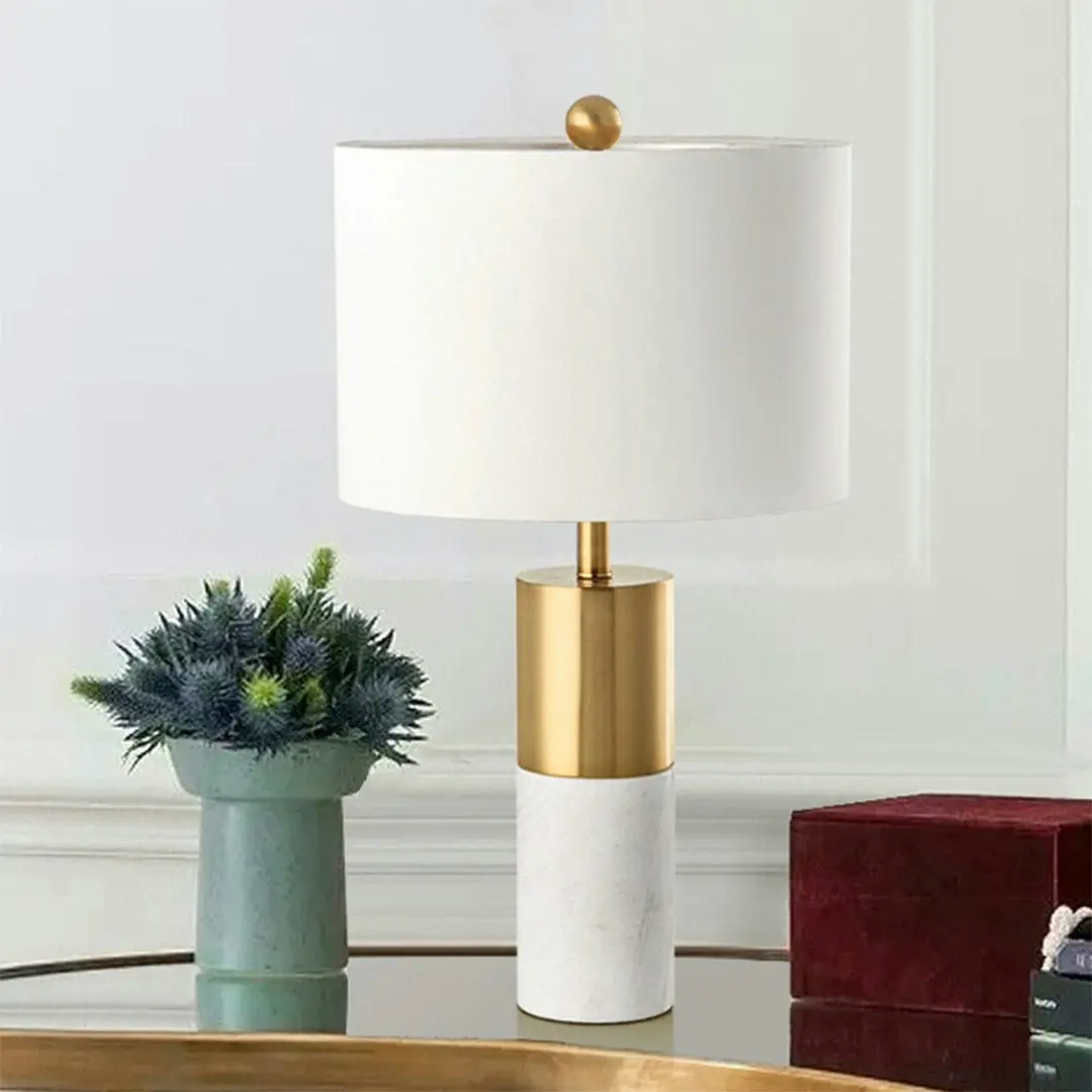 Soga 60cm White Marble Bedside Modern Desk Table Lamp Living Room Shade with Cylinder Base