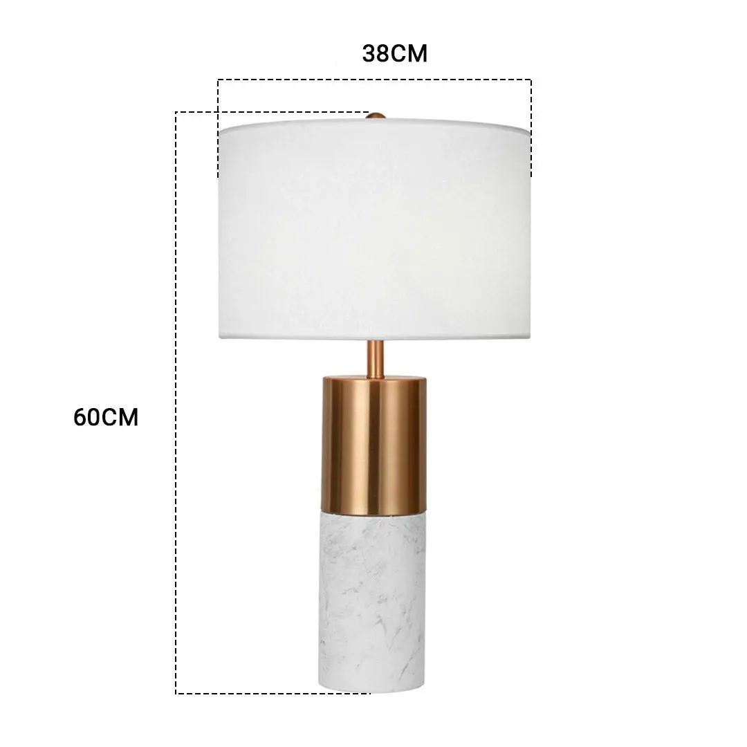 Soga 60cm White Marble Bedside Modern Desk Table Lamp Living Room Shade with Cylinder Base