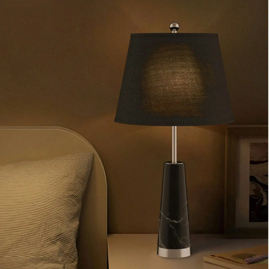 Soga 68cm Black Marble Bedside Desk Table Lamp Living Room Shade with Cone Shape Base