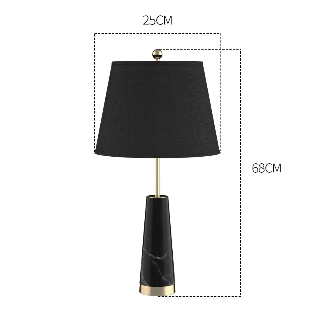 Soga 68cm Black Marble Bedside Desk Table Lamp Living Room Shade with Cone Shape Base