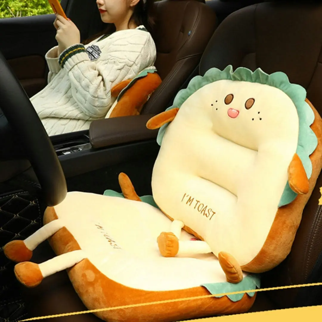 Soga Cute Face Toast Bread Cushion Stuffed Car Seat Plush Cartoon Back Support Pillow Home Decor