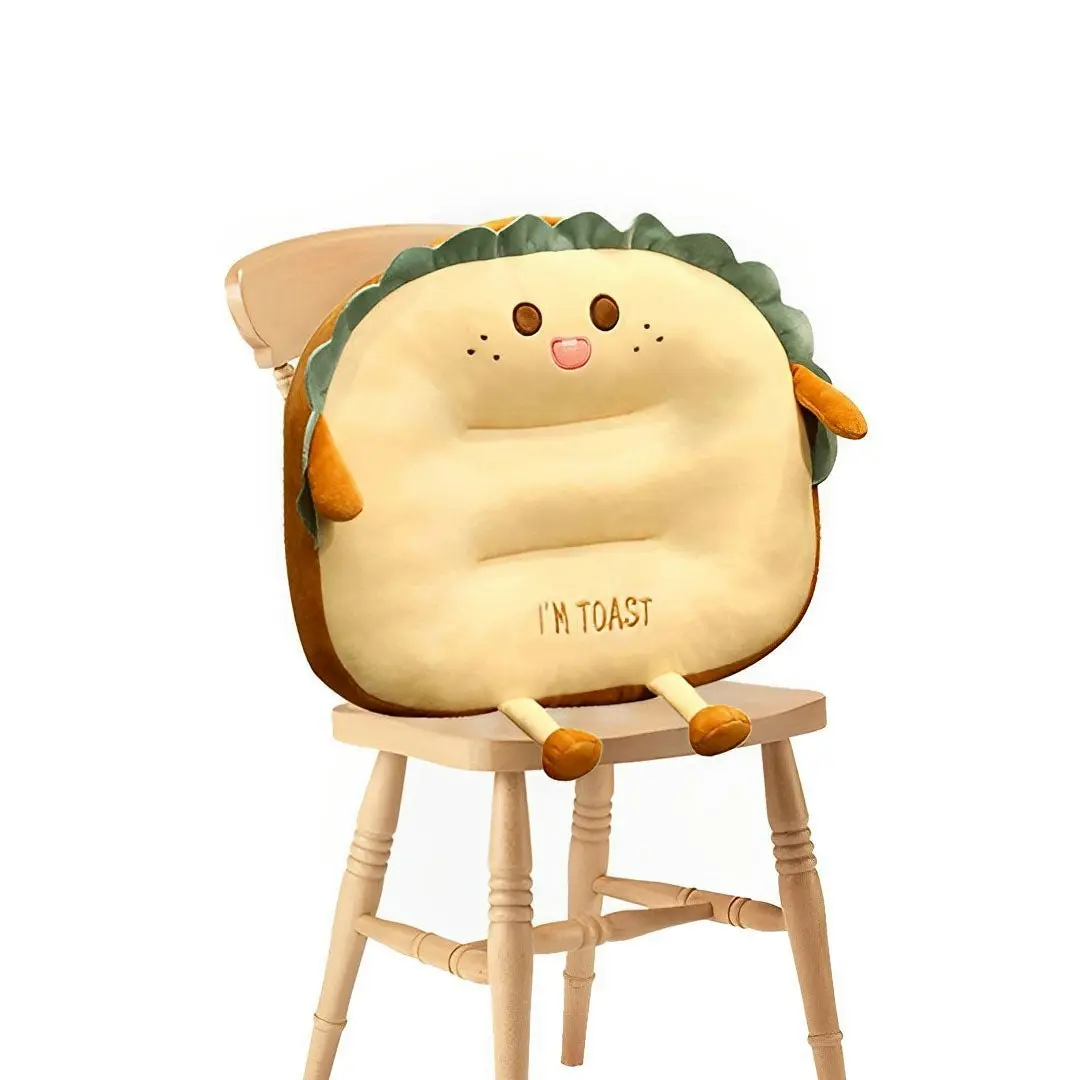 Soga Cute Face Toast Bread Cushion Stuffed Car Seat Plush Cartoon Back Support Pillow Home Decor