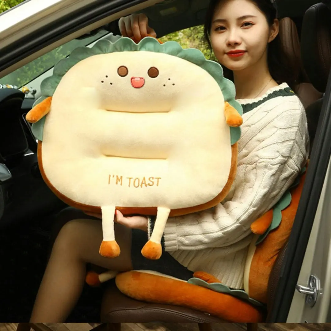 Soga Cute Face Toast Bread Cushion Stuffed Car Seat Plush Cartoon Back Support Pillow Home Decor