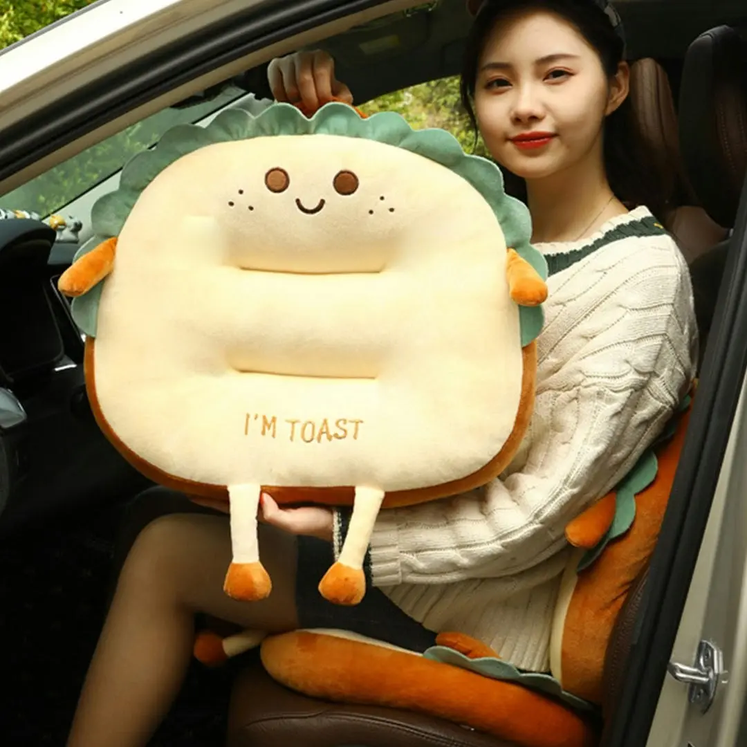 Soga Cute Face Toast Bread Cushion Stuffed Car Seat Plush Cartoon Back Support Pillow Home Decor