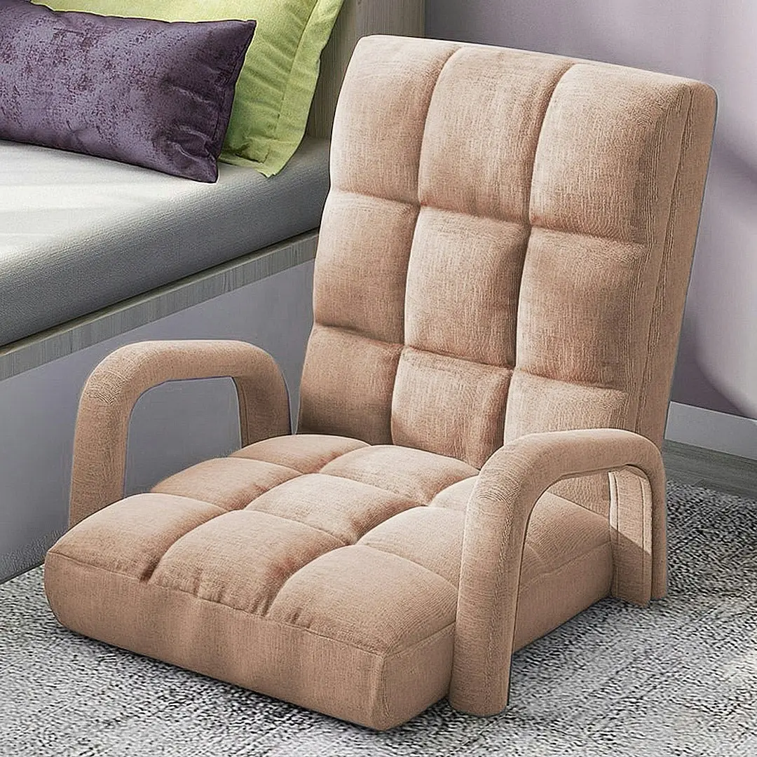 Soga Foldable Lounge Cushion Adjustable Floor Lazy Recliner Chair with Armrest Khaki