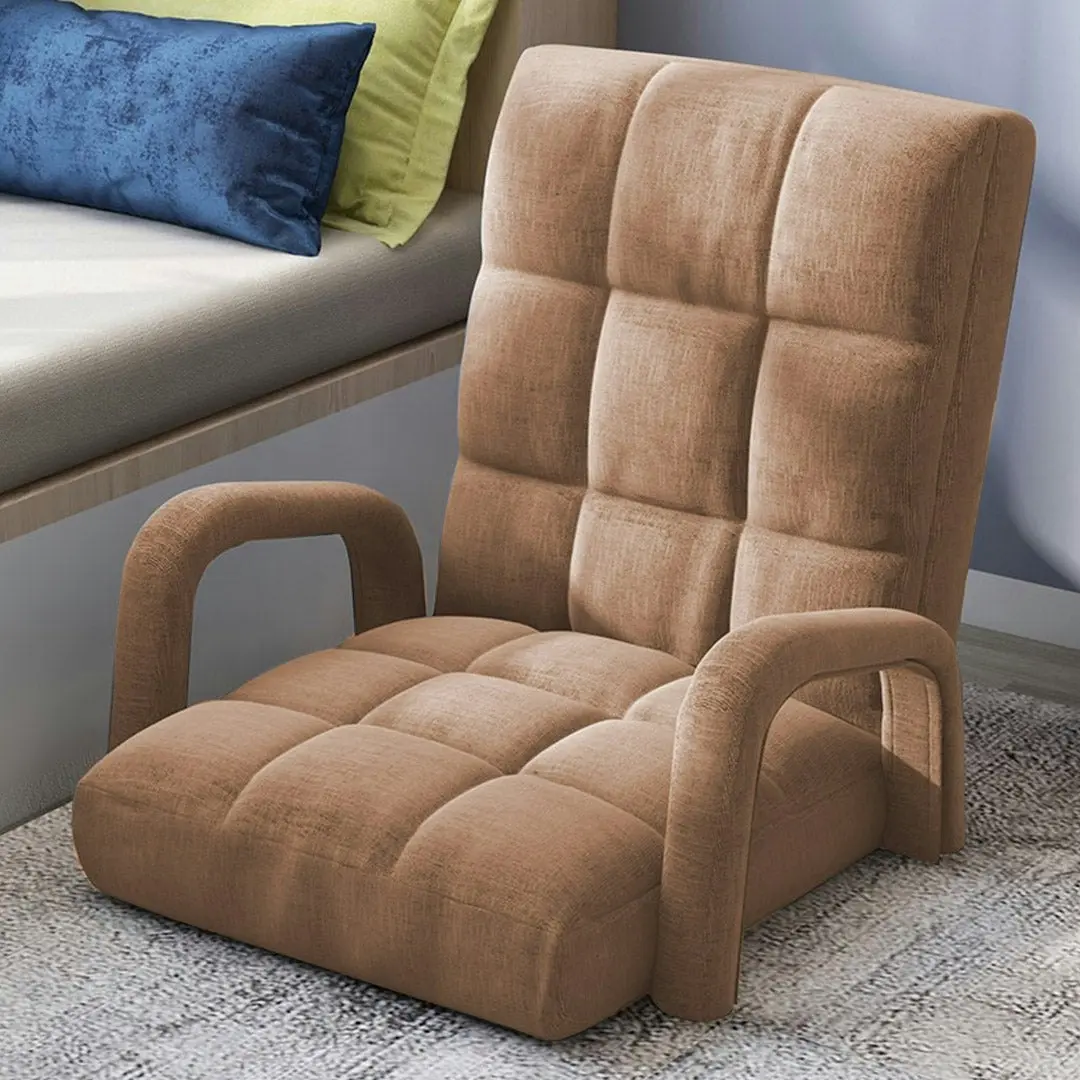 Soga Foldable Lounge Cushion Adjustable Floor Lazy Recliner Chair with Armrest Khaki