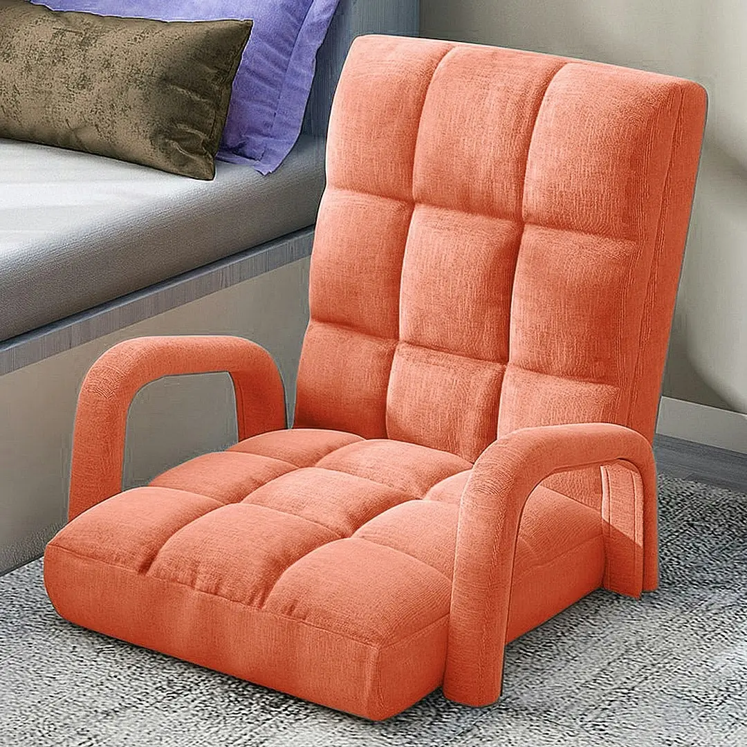 Soga Foldable Lounge Cushion Adjustable Floor Lazy Recliner Chair with Armrest Orange