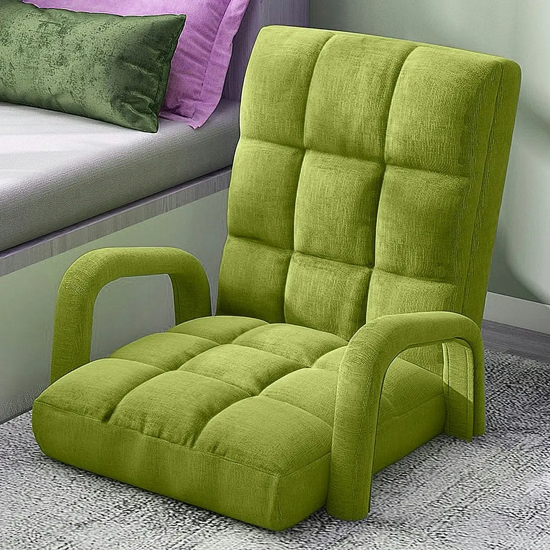 Soga Foldable Lounge Cushion Adjustable Floor Lazy Recliner Chair with Armrest Yellow Green