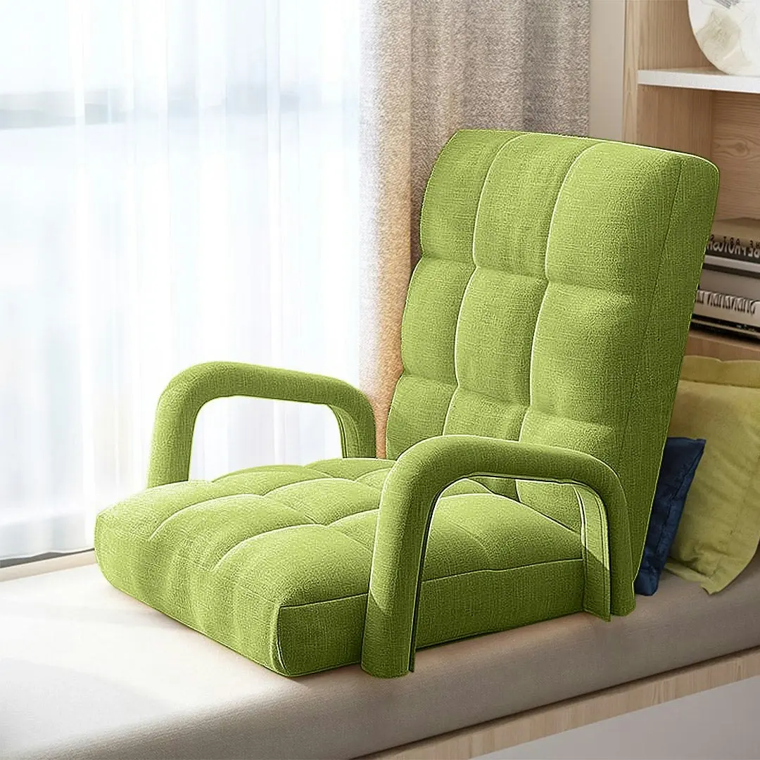 Soga Foldable Lounge Cushion Adjustable Floor Lazy Recliner Chair with Armrest Yellow Green