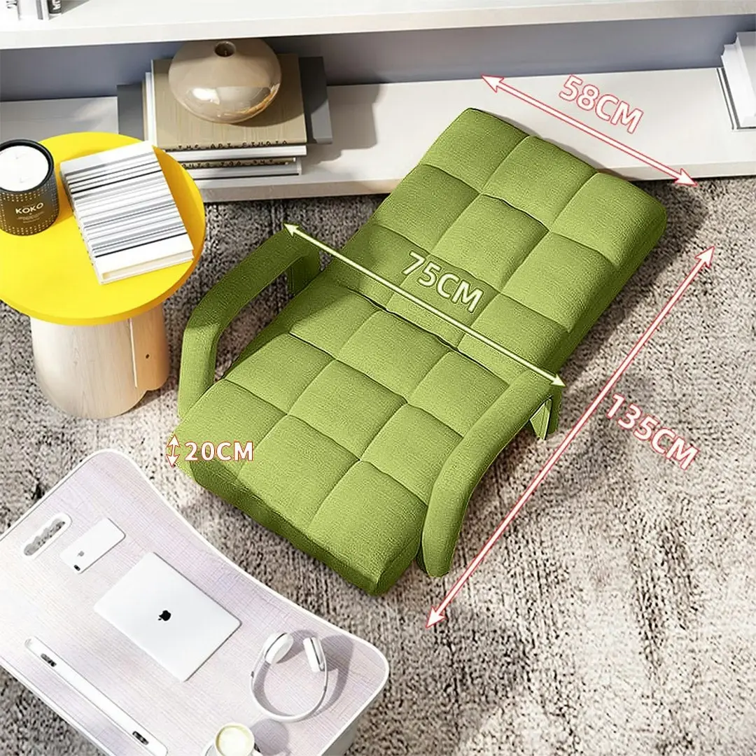 Soga Foldable Lounge Cushion Adjustable Floor Lazy Recliner Chair with Armrest Yellow Green