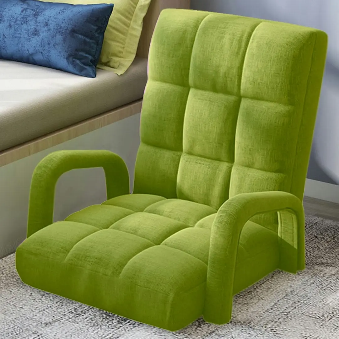 Soga Foldable Lounge Cushion Adjustable Floor Lazy Recliner Chair with Armrest Yellow Green