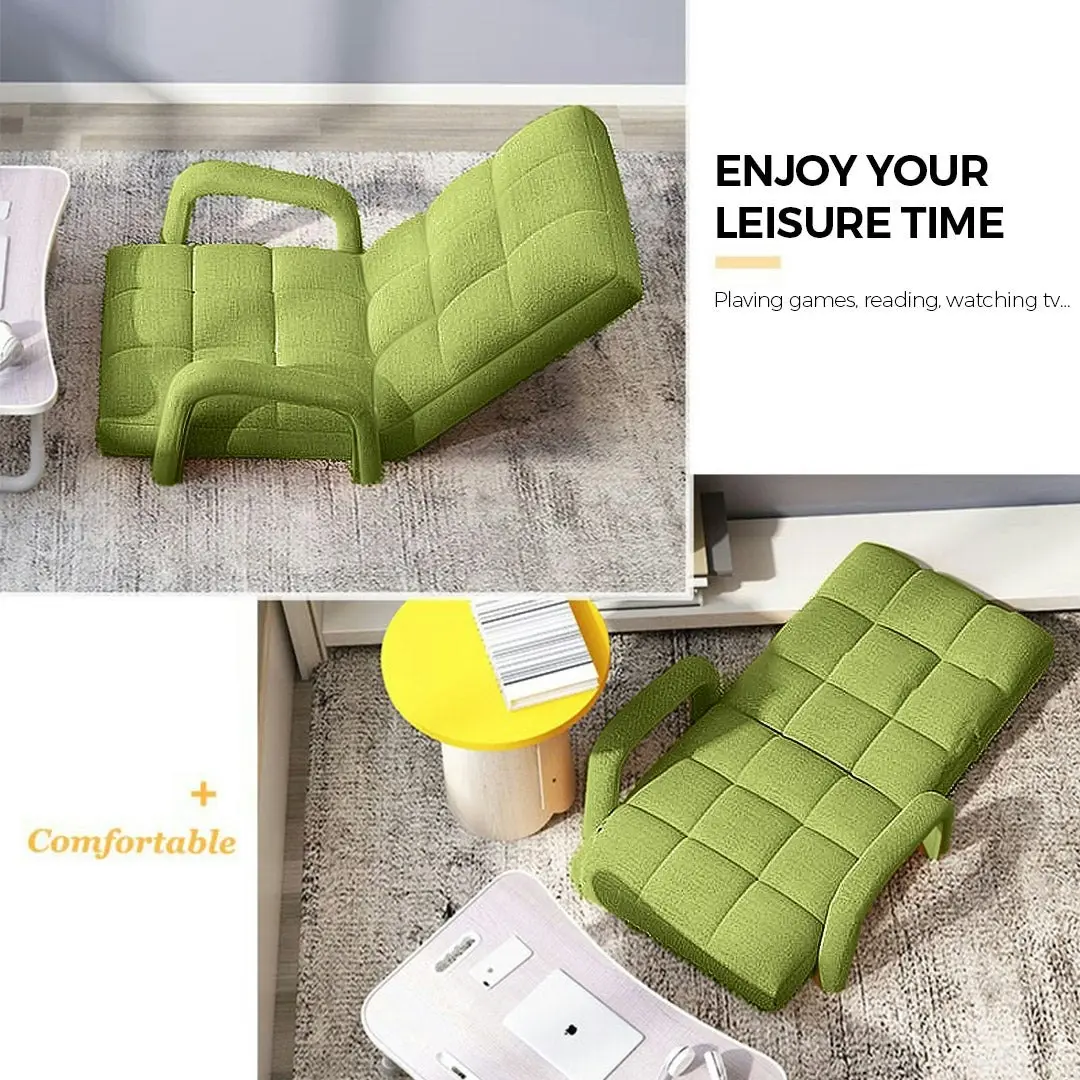 Soga Foldable Lounge Cushion Adjustable Floor Lazy Recliner Chair with Armrest Yellow Green