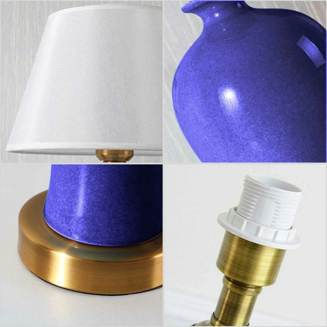 Soga Blue Ceramic Oval Table Lamp with Gold Metal Base