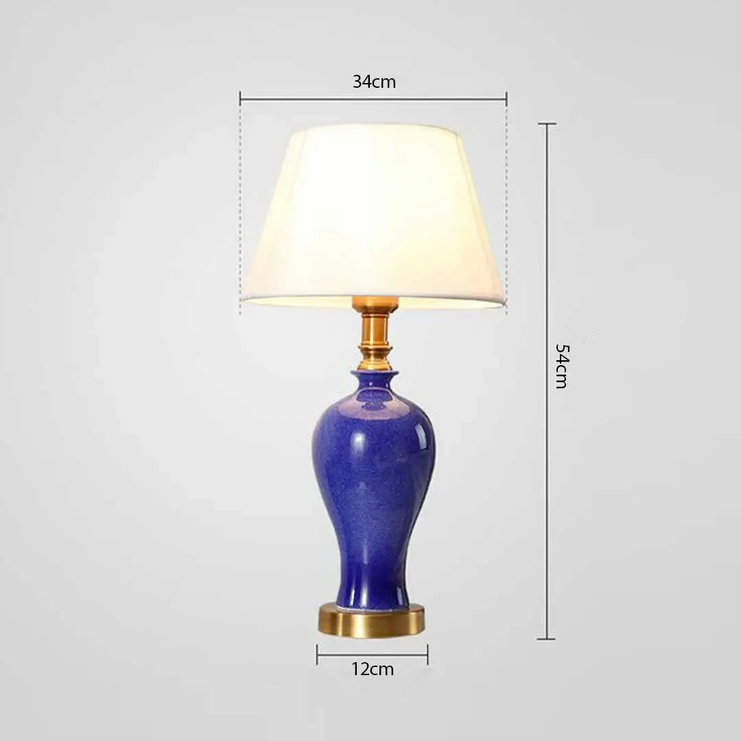 Soga Blue Ceramic Oval Table Lamp with Gold Metal Base