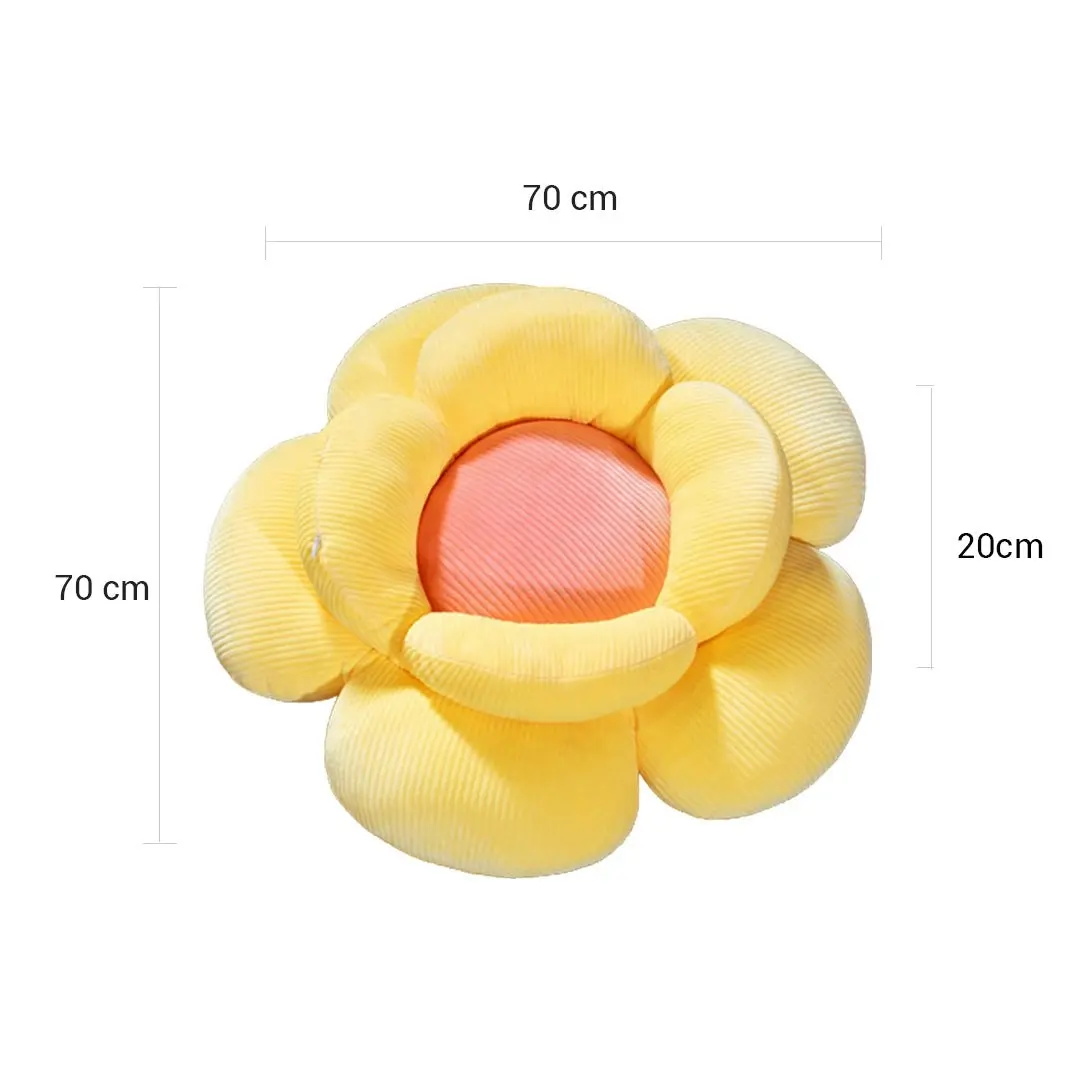 Soga Yellow Double Flower Shape Cushion Soft Bedside Floor Plush Pillow Home Decor