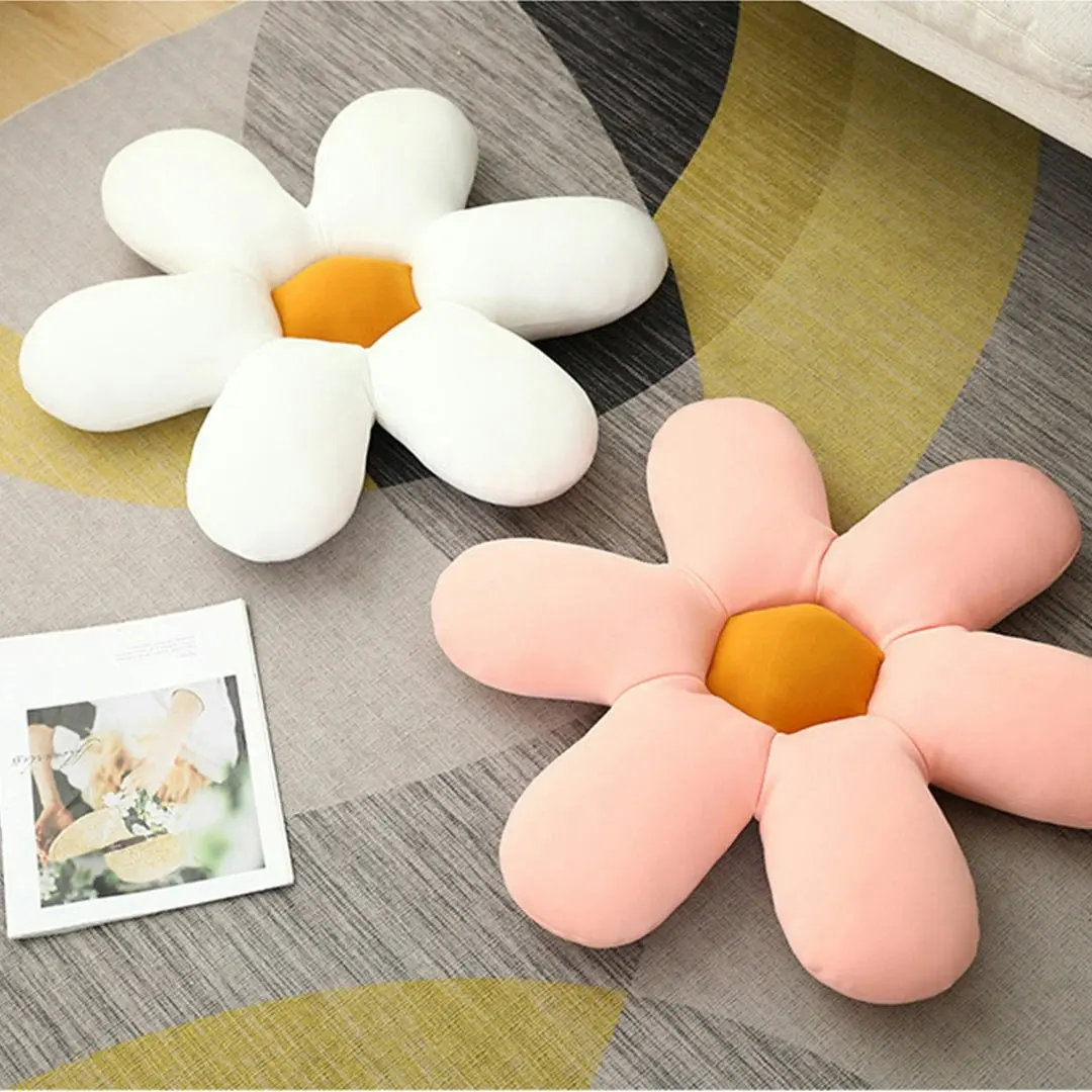 Soga Pink Daisy Flower Shape Cushion Soft Leaning Bedside Pad Floor Plush Pillow Home Decor